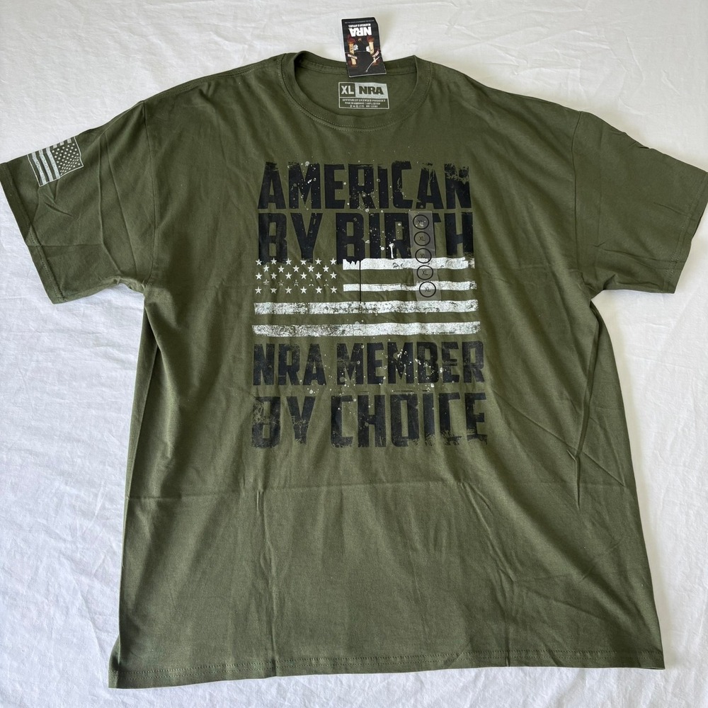 NRA American By Birth Member By Choice Graphic T-Shirt Olive Green XL New